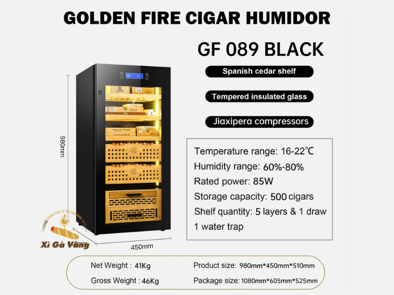 Tủ bảo quản xì gà Golden GF 089 Blackvới thông số kỹ thuật hoàn hảo